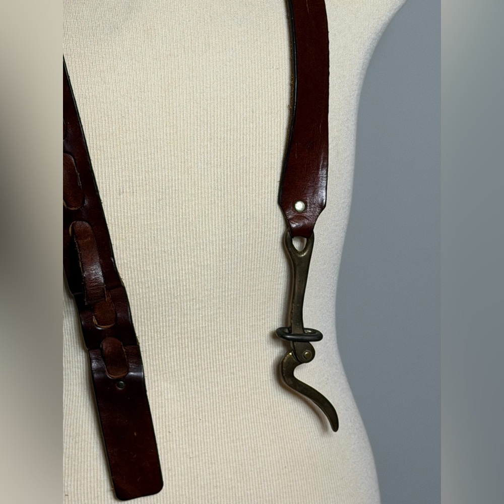 36in Vintage Brass Nautical Pelican Hook Darker Brown Leather Belt - Picture 4 of 16